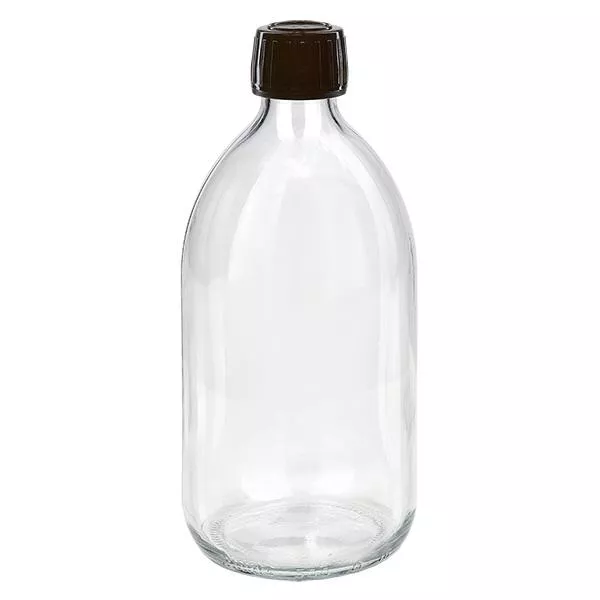 500ml lahvička na léky čirá, uzávěr hnědý s tamper-evidentním kroužkem ApoGlas 500ml lahvička na léky čirá, uzávěr hnědý s tamper-evidentním kroužkem ApoGlas