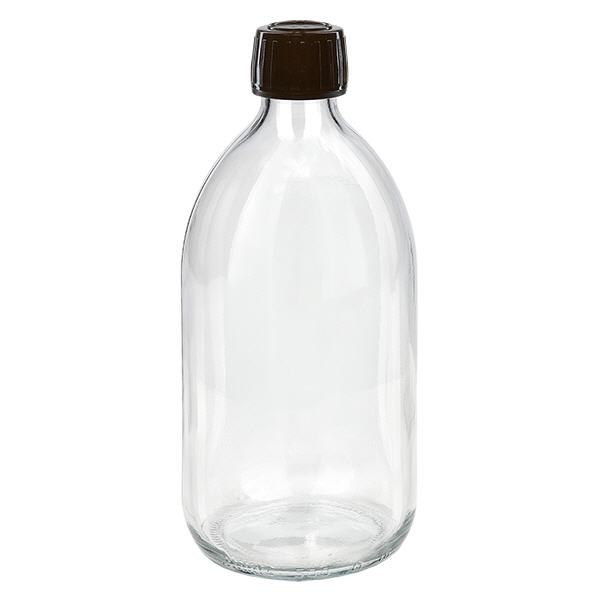 500ml lahvička na léky čirá, uzávěr hnědý s tamper-evidentním kroužkem ApoGlas 500ml lahvička na léky čirá, uzávěr hnědý s tamper-evidentním kroužkem ApoGlas