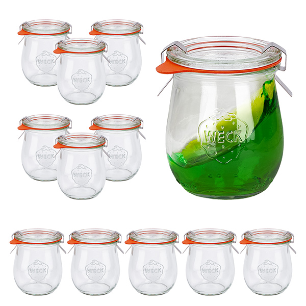 Sada 12 sklenic Weck o objemu 220 ml s tulipány a 12 skleněnými víčky,