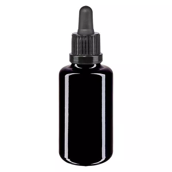 Lékárenská láhev fialová 30ml pipeta černá tamper-evident uzávěr Lékárenská láhev fialová 30ml pipeta černá tamper-evident uzávěr