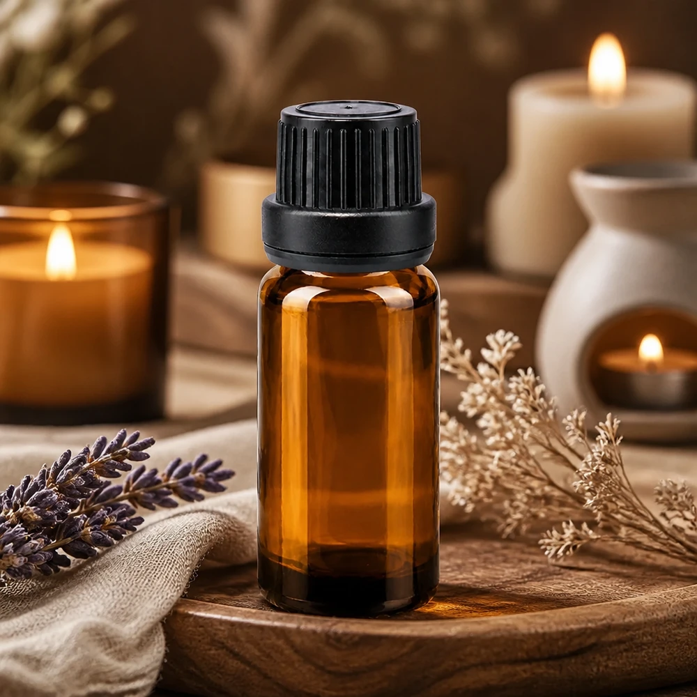 Lékárenská láhev hnědá 10ml kapátko s nalévacím kroužkem 2mm černý tamper evidentní uzávěr 10ml Tropfflasche aus braunem Schutzglas mit schwarzem Originalitätsverschluss im Wellnessambiente