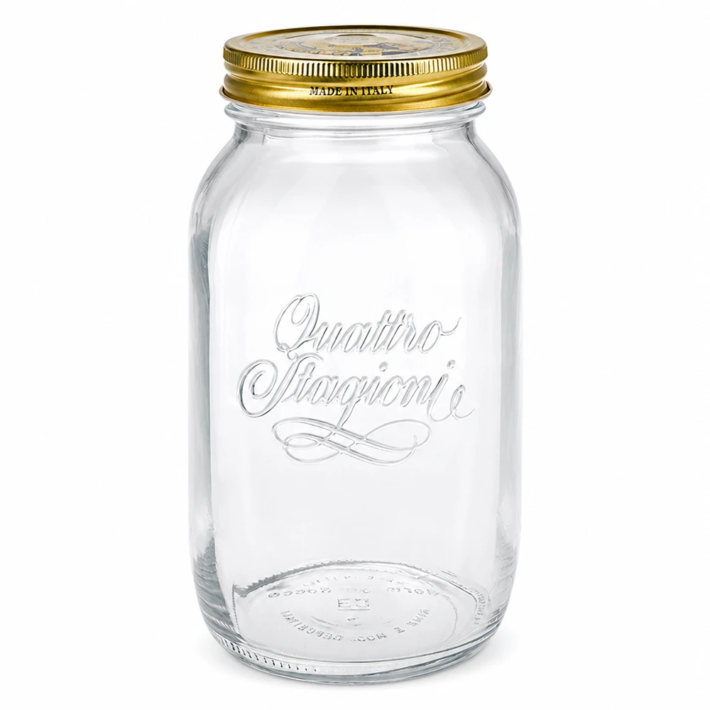 1500ml kulatá sklenice "Quattro Stagioni" s víčkem 1500ml Quattro Stagioni Rundglas mit goldenem Deckel - elegantes italienisches Einmachglas für Küche und Vorratshaltung