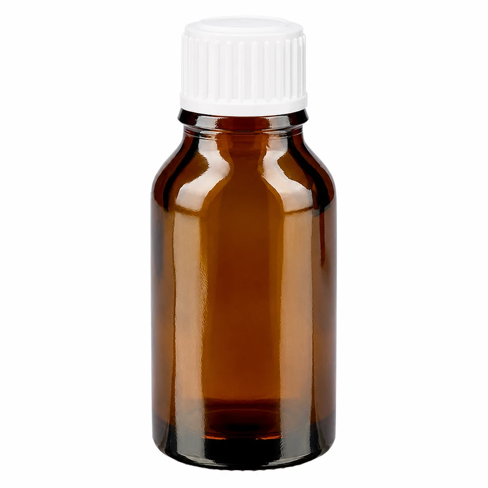 Lékárenská láhev hnědá 30ml šroubovací uzávěr bílá standardní 30ml Arzneimittelflasche aus braunem Apothekerglas mit weißem Verschluss SV STD