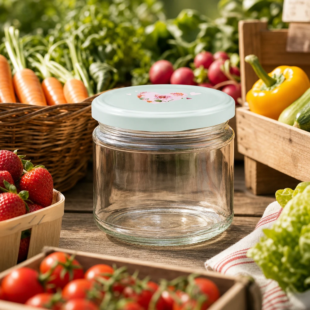 330ml kulatá sklenice + víčko BasicSeal srdíčková máta UNiTWIST 330ml Rundglas leer BasicSeal Deckel Herzmotiv mint Vorratsglas Gemüsemarkt frisches Obst Gemüse Bauernmarkt