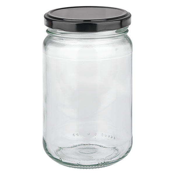 305ml kulat&#225; sklenice s v&#237;&#269;kem BasicSeal &#269;ern&#225; UNiTWIST