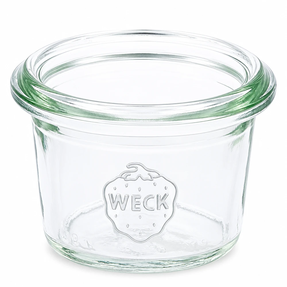 35ml kelímky WECK RR40 WECK Sturzglas 35ml RR40 aus klarem Glas mit geprägtem Logo für Einmachen und Aufbewahrung