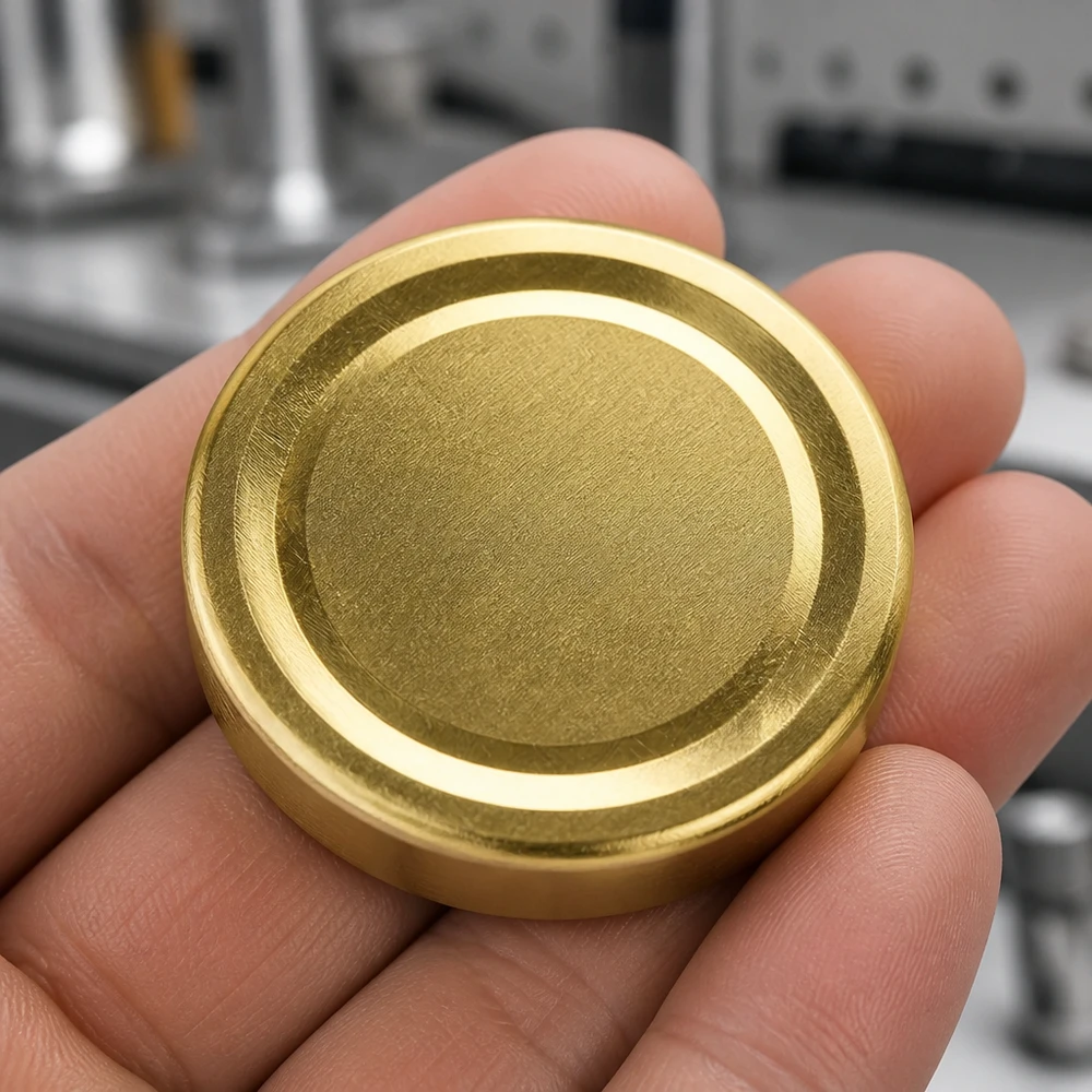 Zlaté odšroubovací víčko 58 mm TO58deep BasicSeal UNiTWIST v dlani