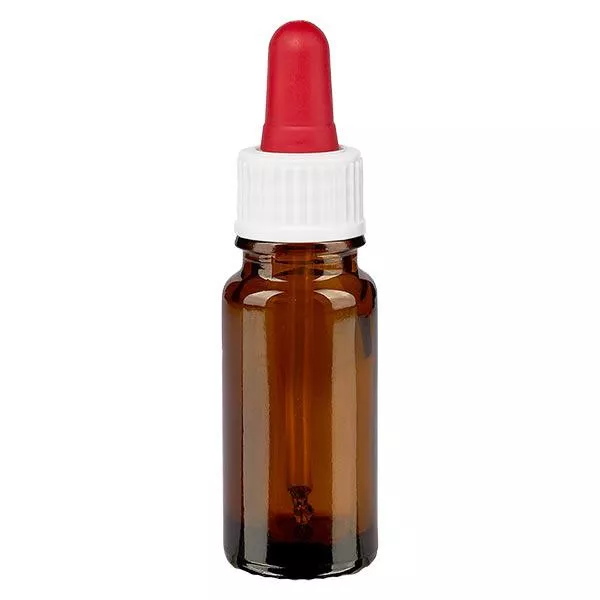 Lékárenská láhev hnědá 10ml pipeta bílá/červená standardní