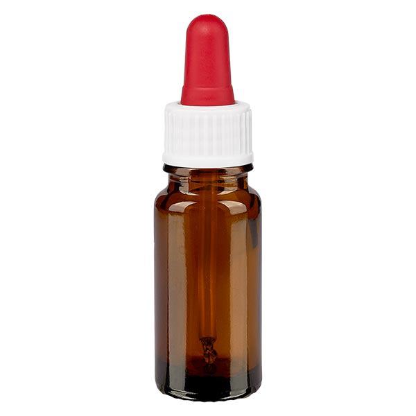 Lékárenská láhev hnědá 10ml pipeta bílá/červená standardní Lékárenská láhev hnědá 10ml pipeta bílá/červená standardní