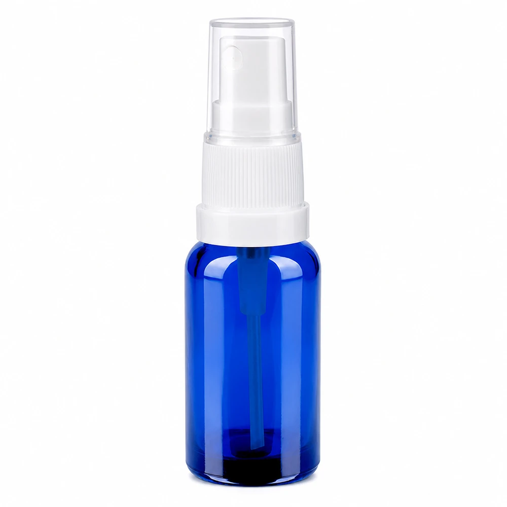 Professionelle blaue Glasflasche 20ml mit feinem Sprühsystem für Beauty und Wellness Produkte