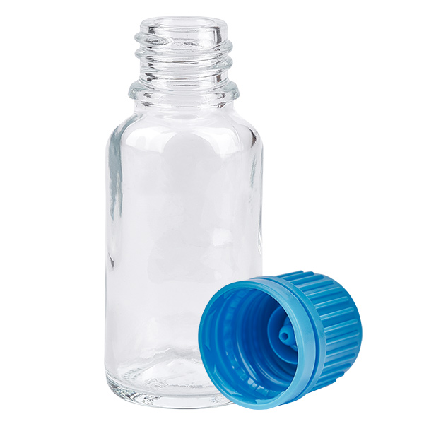 20ml láhev 11mm šroubovací uzávěr modrý tamper evident uzávěr ClearLine UT18/20 20ml láhev 11mm šroubovací uzávěr modrý tamper evident uzávěr ClearLine UT18/20