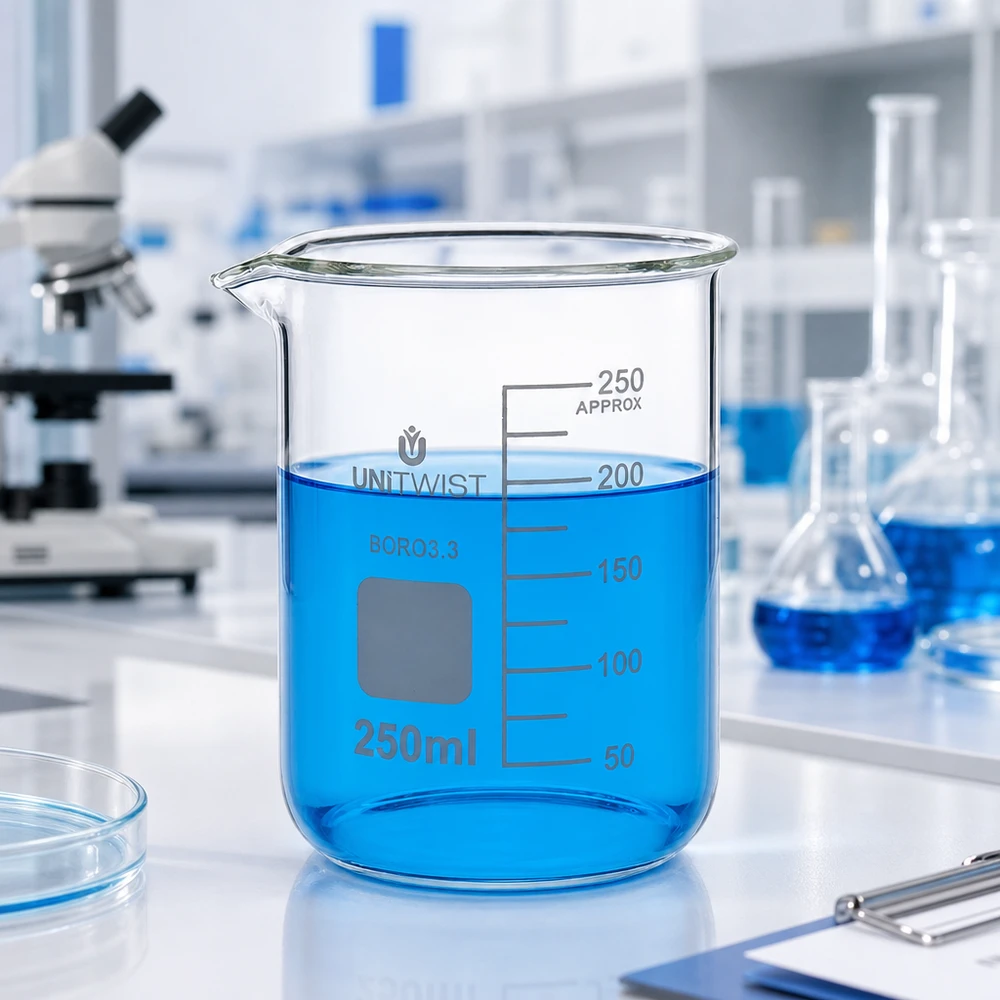 Kádinka 250ml borosilikátová, nízká forma UNiTWIST Chemiebeständiges Becherglas 250ml niedrige Form Borosilikat UNiTWIST mit Graduierung