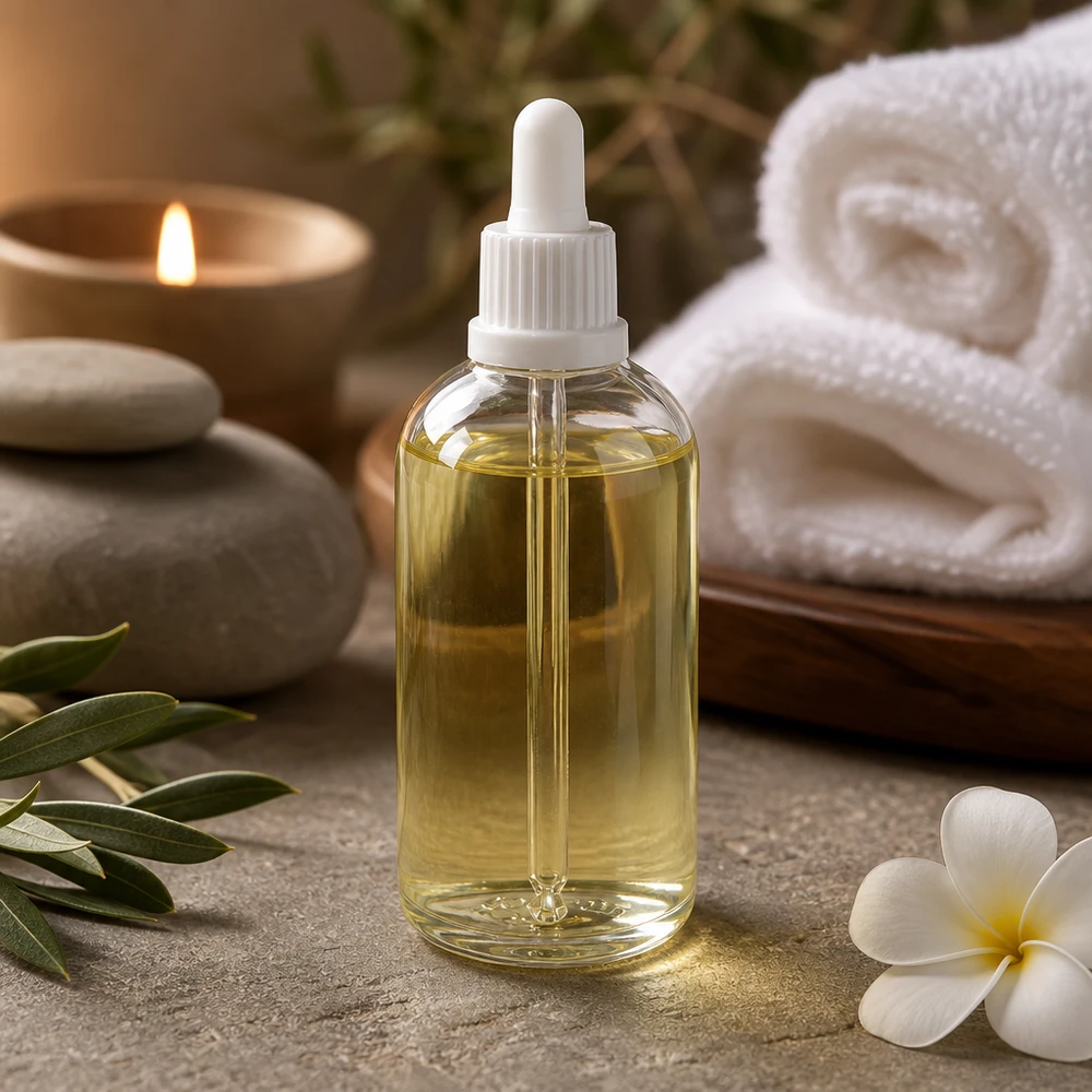 100ml pipetovací láhev bílá s uzávěrem s ochranou proti manipulaci ClearLine UT18/100 Naturkosmetik Pipettenflasche 100ml ClearLine weiß mit Olivenzweig und Entspannungsambiente
