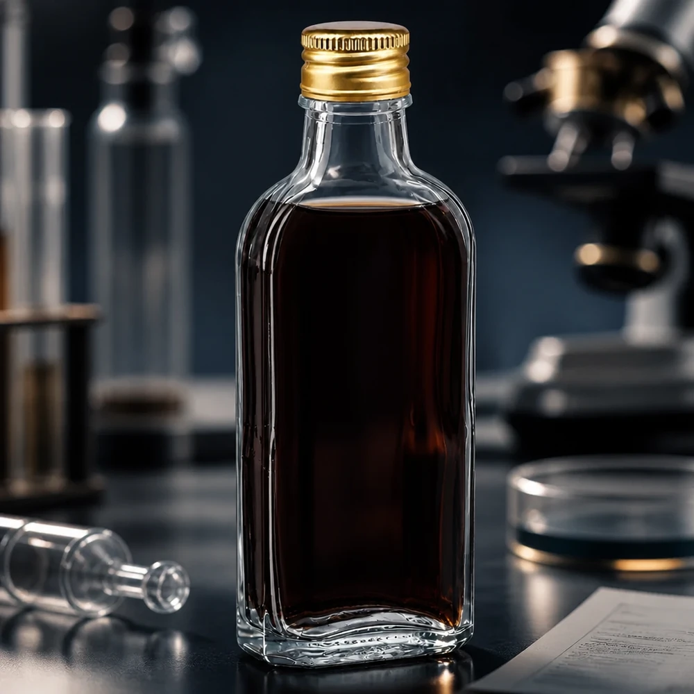 100 ml Meplat čirý s hliníkovým uzávěrem zlatý PP22 Professionelle 100ml Meplat Glasflasche klar mit goldenem PP22 Verschluss für pharmazeutische Anwendungen
