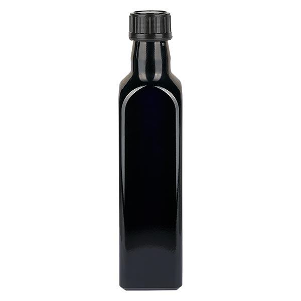 Láhev na olej z fialového skla 250ml čtvercová, UNI 31,5x24 Láhev na olej z fialového skla 250ml čtvercová, UNI 31,5x24