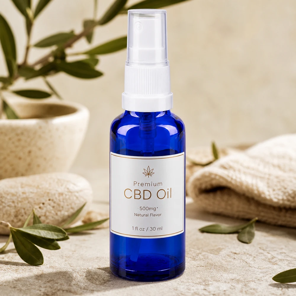 Lékárenská lahvička modrá 10ml stříkací nástavec černý Hochwertige blaue Flakon aus Apothekerglas mit Sprühpumpe für Öle und Seren