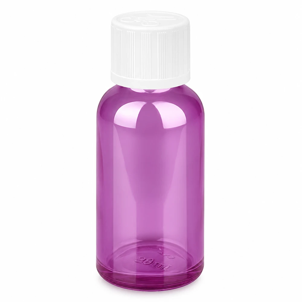 30ml Laborbehälter mit tamperproof Verschluss - violettes Glas schützt lichtempfindliche Substanzen