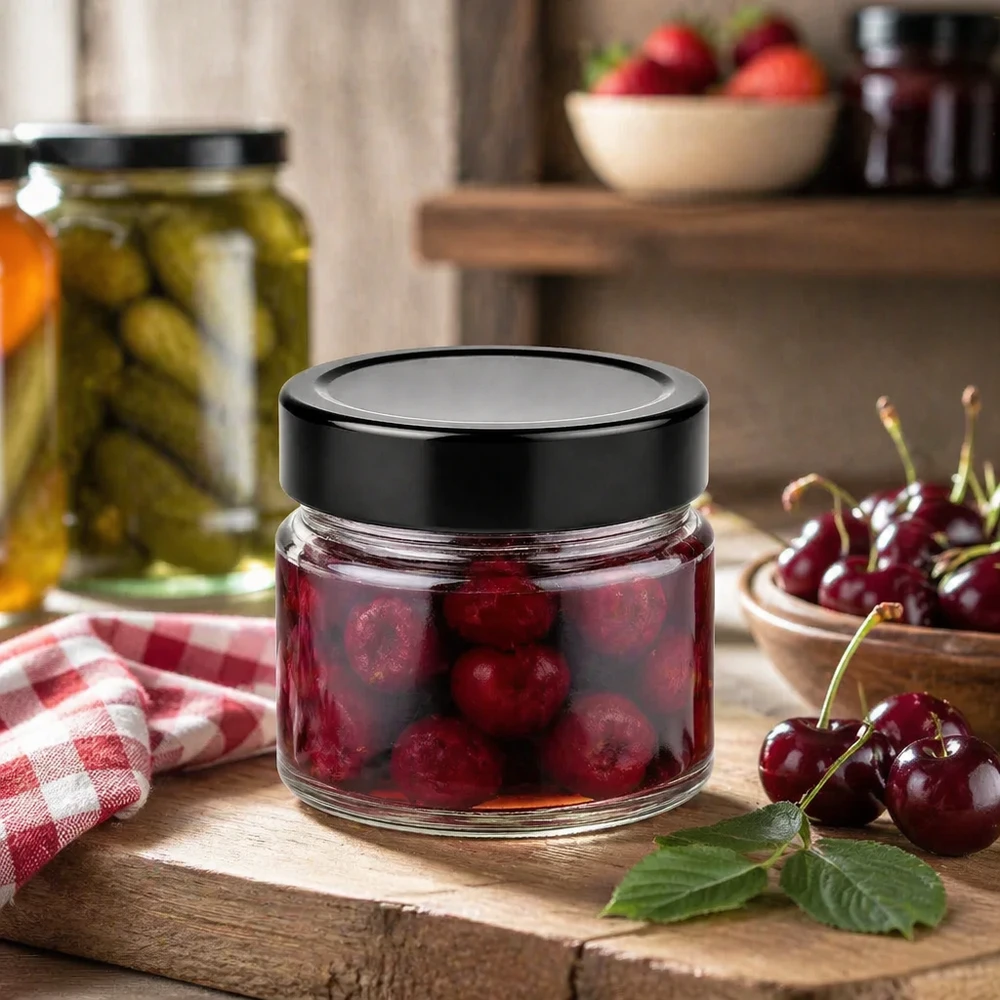 130ml kulatá sklenice + víčko BasicSeal černé UNiTWIST