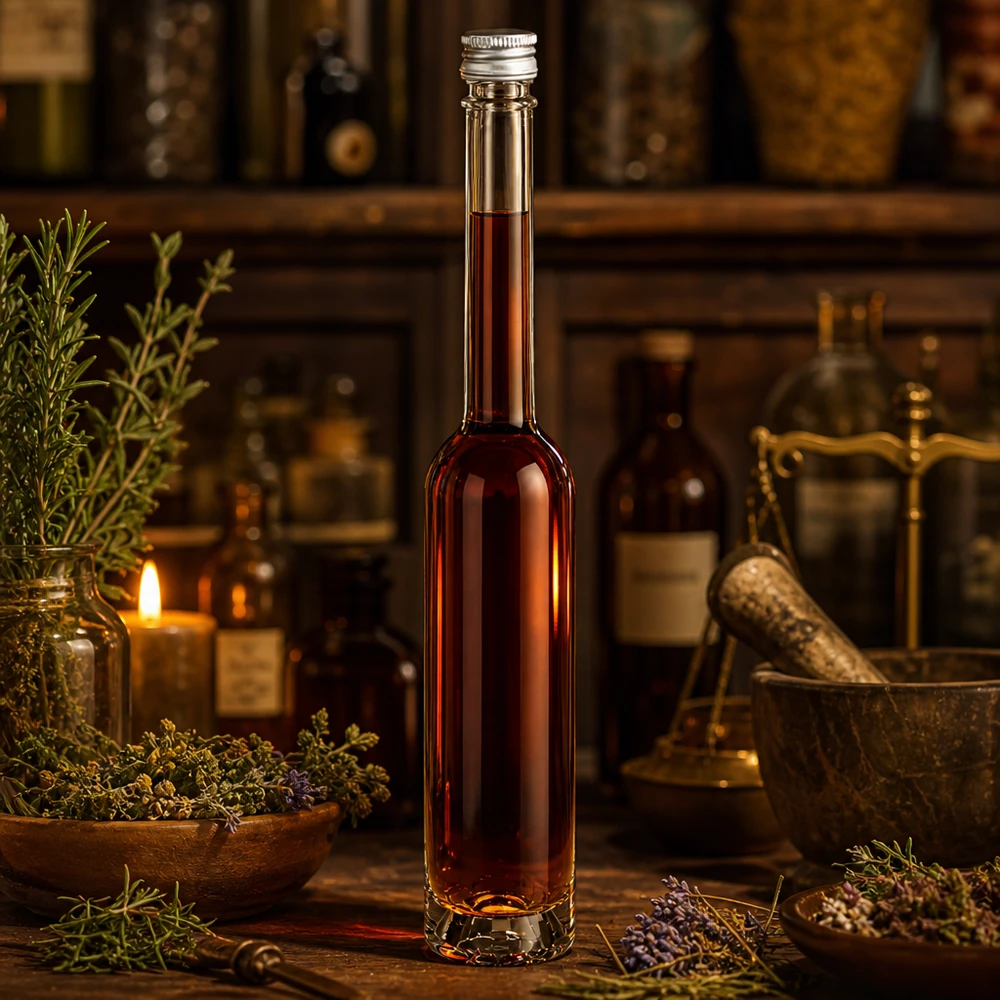 Elegante 100ml Glasflasche Toni für Essig und Balsamico - mit hochwertigem silber Schraubverschluss