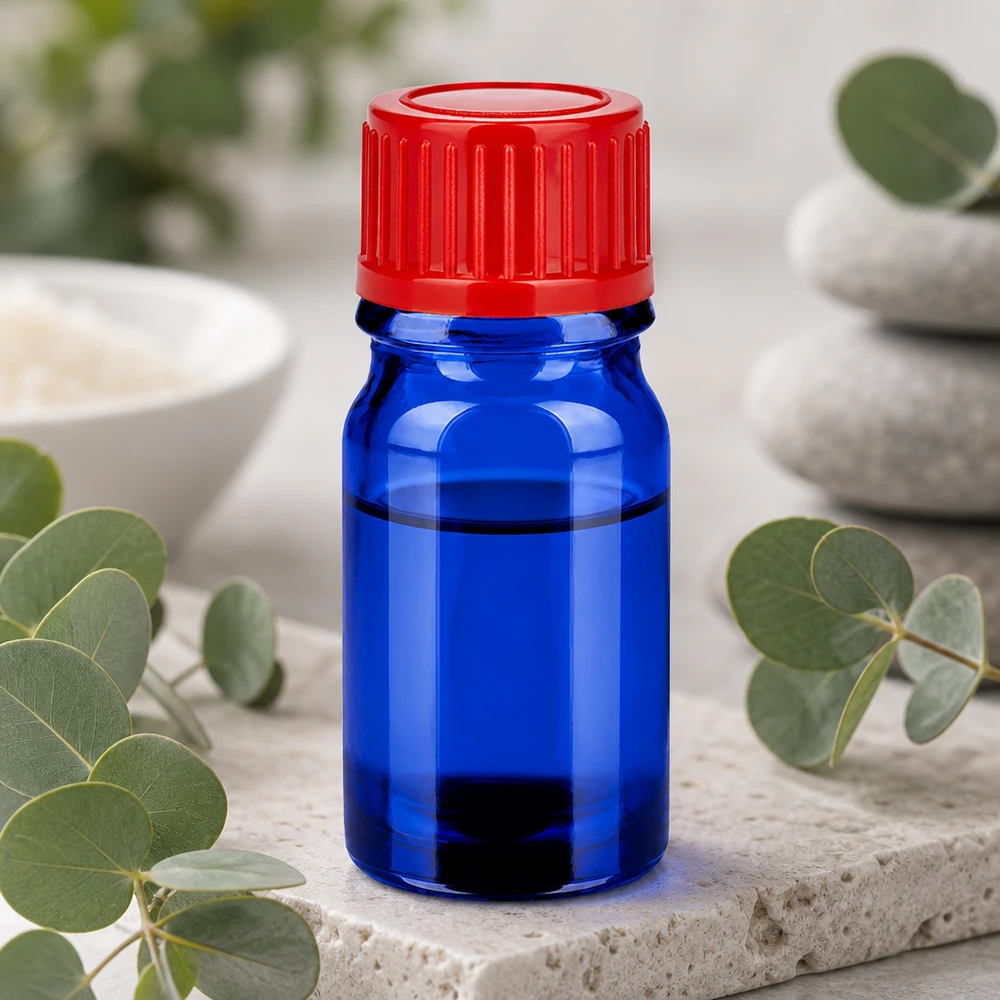 5ml láhev 11mm šroubovací uzávěr červená Standard BlueLine UT18/5 Zertifizierte 5ml UT18/5 BlueLine Flasche mit kindergesichertem rotem 11mm Schraubverschluss