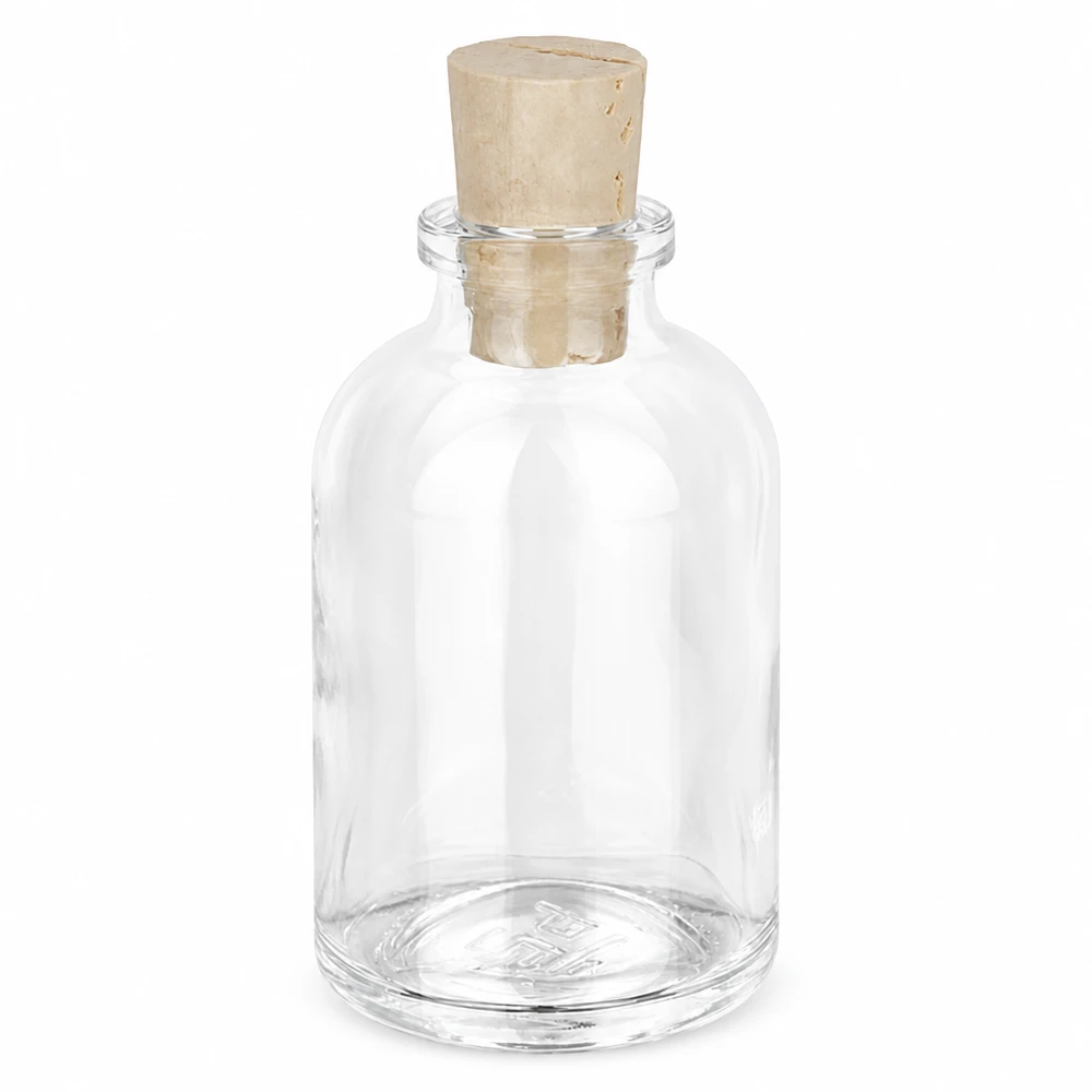 Lahvička z bezbarvého skla 50ml se zátkou 11/14mm Leere Klarglasflasche 50ml mit passendem Korken 11/14mm für vielseitige Verwendung