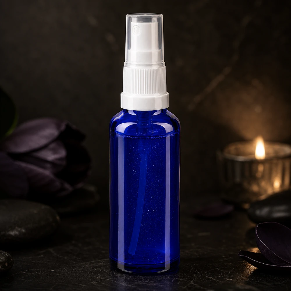 Dunkelblaues 10ml Glasfläschchen mit weißem Sprühkopf für Kosmetik Aromatherapie und Parfum