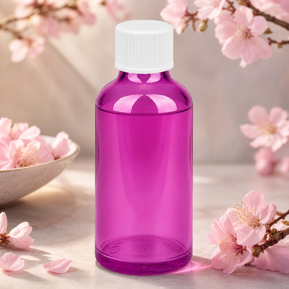 50ml lahvička 11mm se šroubovacím uzávěrem bílá standardní PurpleLine UT18/50 Handliche 50ml Glasflasche in Purple-Design mit sicherem Verschluss für Reise und Unterwegs