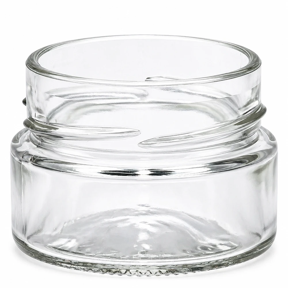 Kulatá sklenice o objemu 80 ml bez víčka (TO58deep) UNiTWIST UNiTWIST Runda80 Rundglas 80ml TO58deep transparent leeres Schraubglas ohne Deckel auf weißem Hintergrund