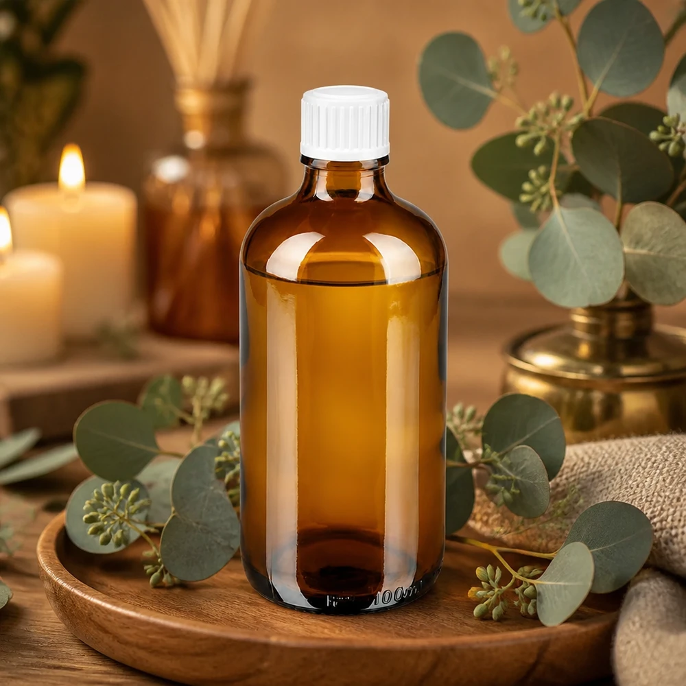 Kleine braune Glasflasche 100ml mit weißem Schraubverschluss für Naturkosmetik