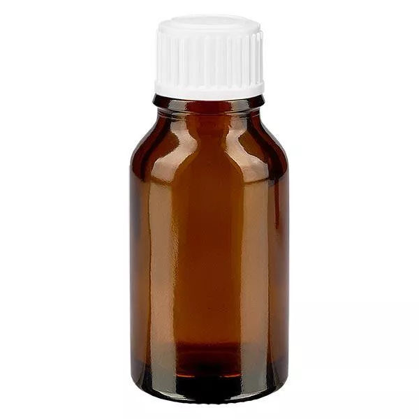 Lékárenská láhev hnědá 30ml šroubovací uzávěr bílý globule standardní Lékárenská láhev hnědá 30ml šroubovací uzávěr bílý globule standardní
