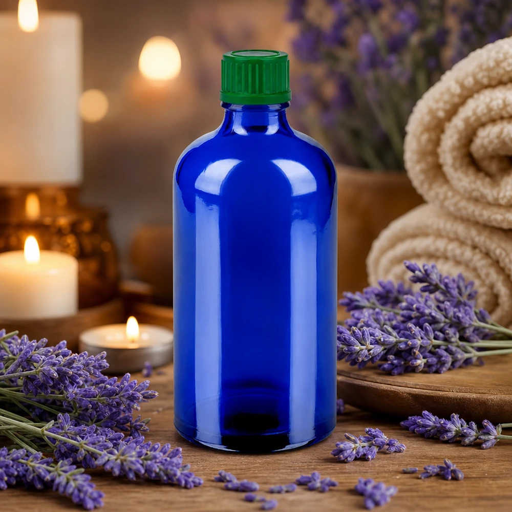 Vielseitige 100ml Glasflasche in Blau geeignet für Parfüm Öle und pharmazeutische Anwendungen