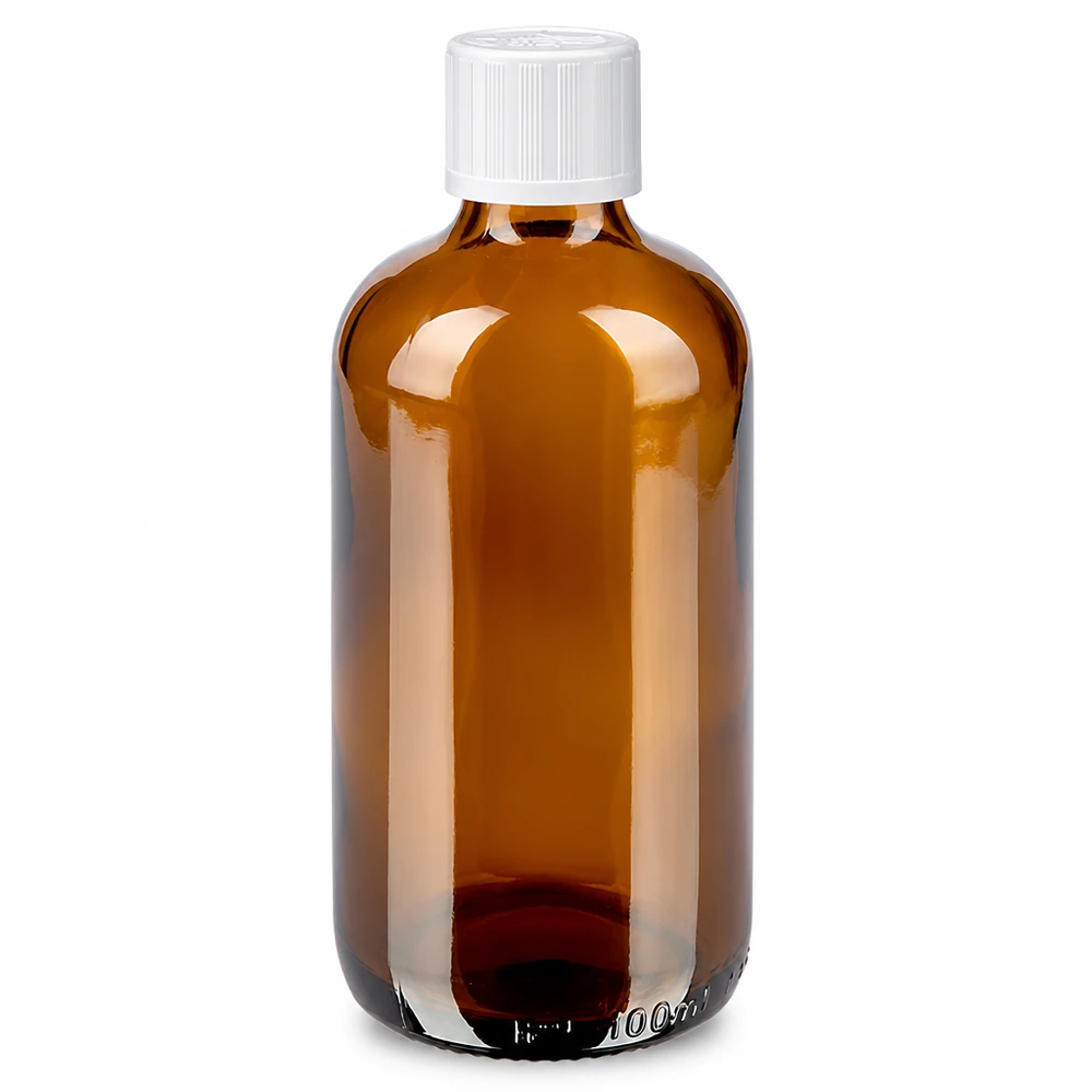 Apothekenglasflasche aus braunem Glas 100ml mit weißem KiSi Schraubdeckel 11mm