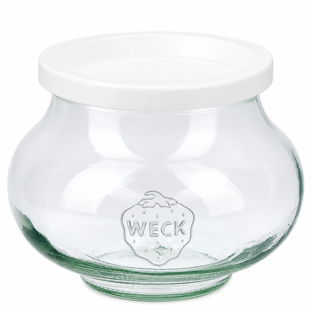 WECK Schmuckglas 560ml mit weißem Frischedeckel RR80 aus klarem Glas mit WECK Logo geprägt
