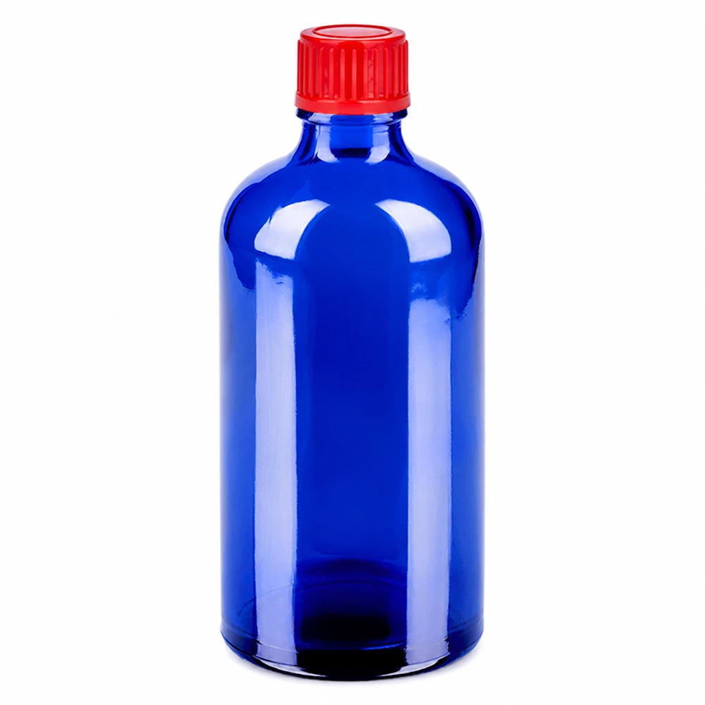 100ml lahvička 11mm šroubovací uzávěr červená Standard BlueLine UT18/100 Kompakte 100ml Glasflasche blau für ätherische Öle Tinkturen und Medikamente