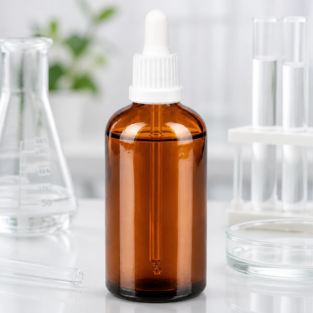 100ml pipetovací láhev bílá s pojistným uzávěrem BrownLine UT18/100 Apothekerflasche 100ml braun mit präzisem Tropfverschluss für medizinische und kosmetische Zwecke