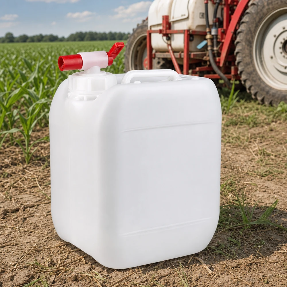 Kanystr o objemu 5 litrů s vypouštěcím kohoutkem Robuster 5 Liter Kanister mit einhändigem Auslaufhahn für präzises Dosieren im Außeneinsatz