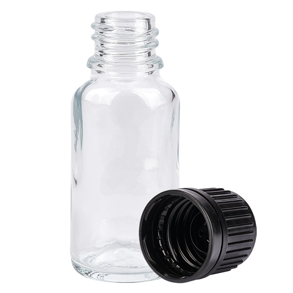 20ml láhev 11mm šroubovací uzávěr černý uzávěr s ochranou proti manipulaci ClearLine UT18/20 20ml láhev 11mm šroubovací uzávěr černý uzávěr s ochranou proti manipulaci ClearLine UT18/20