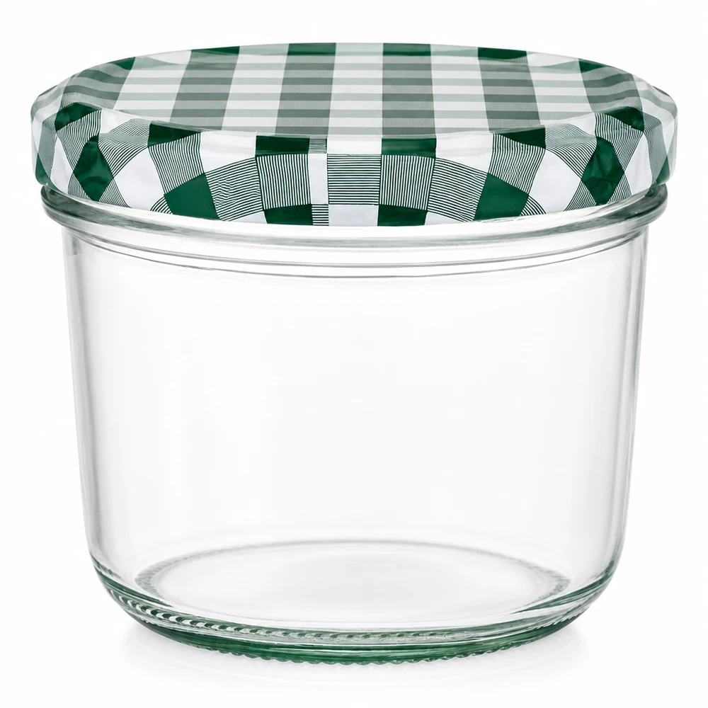230ml Sturzglas mit grün-weißem BasicSeal Deckel kariert transparent Einmachglas Marmeladenglas