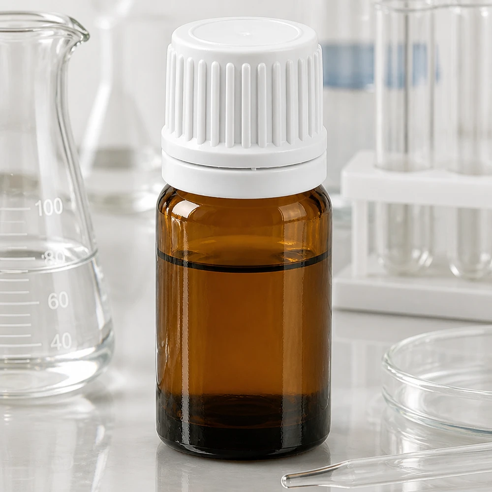 5ml lahvička s kapátkem 0,7 mm bílá s uzávěrem s ochranou proti manipulaci BrownLine UT18/5 Medizinische 5ml Tropfflasche braun-weiß mit 0.7mm Dosieröffnung für therapeutische Anwendung