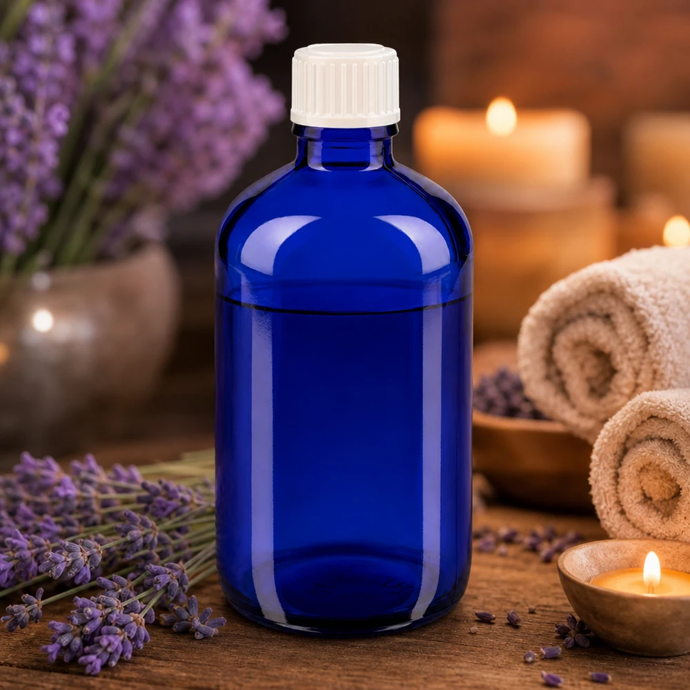 Elegante kobaltblaue Flasche 100ml GR Standard für Pharma Kosmetik und Aromatherapie