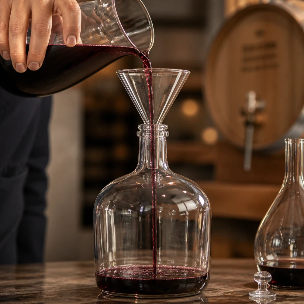 Trychtýř ø60mm sodnovápenatý, úhel 60°, krátký styl Ergonomischer Kurzstiel-Trichter aus Kalk-Soda-Glas perfekt für Weinabfüllung und Destillation