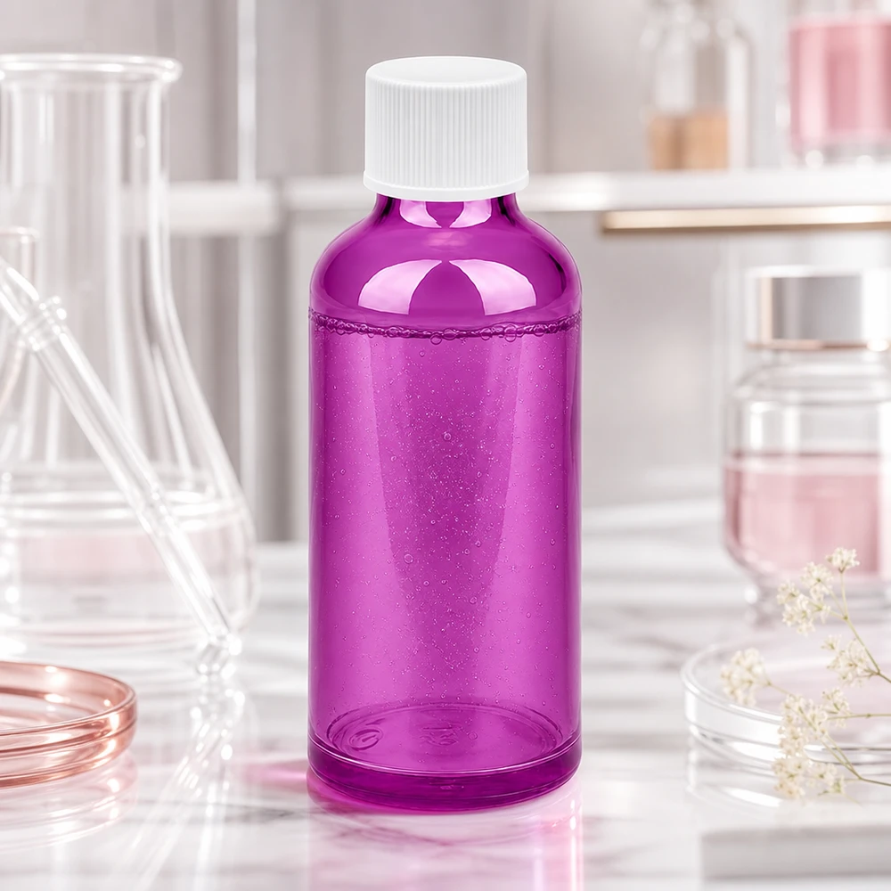 Vielseitige 50ml Glasflasche in Purple-Design mit weißem Schraubverschluss für Kosmetika