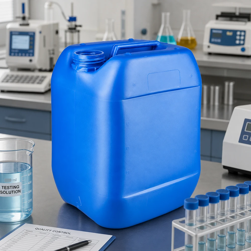 Kanystr 10 litrů modrý bez uzávěru Blauer 10 Liter Kanister ohne Deckel für chemische Lösungen in der Laboranalyse