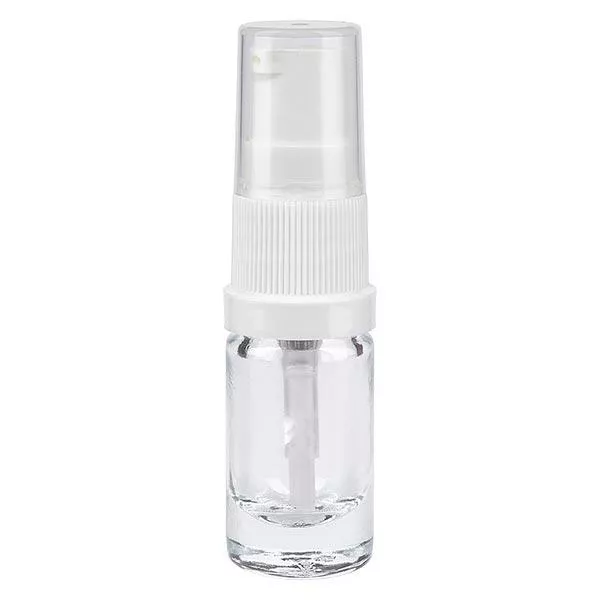 Lékárenská lahvička čirá 5ml pumpička na pleťovou vodu bílá standardní Lékárenská lahvička čirá 5ml pumpička na pleťovou vodu bílá standardní