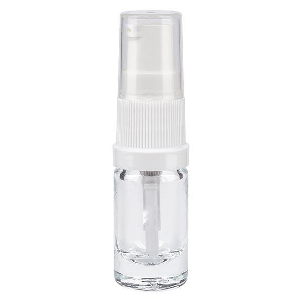 Lékárenská lahvička čirá 5ml pumpička na pleťovou vodu bílá standardní Lékárenská lahvička čirá 5ml pumpička na pleťovou vodu bílá standardní
