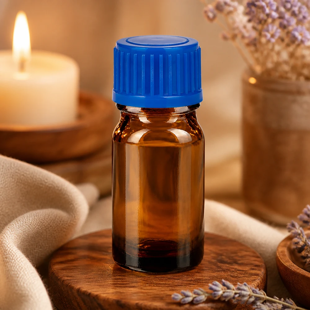 Portable 5ml Glasflasche BrownLine Serie mit blauem Verschluss ideal für Reisen und unterwegs