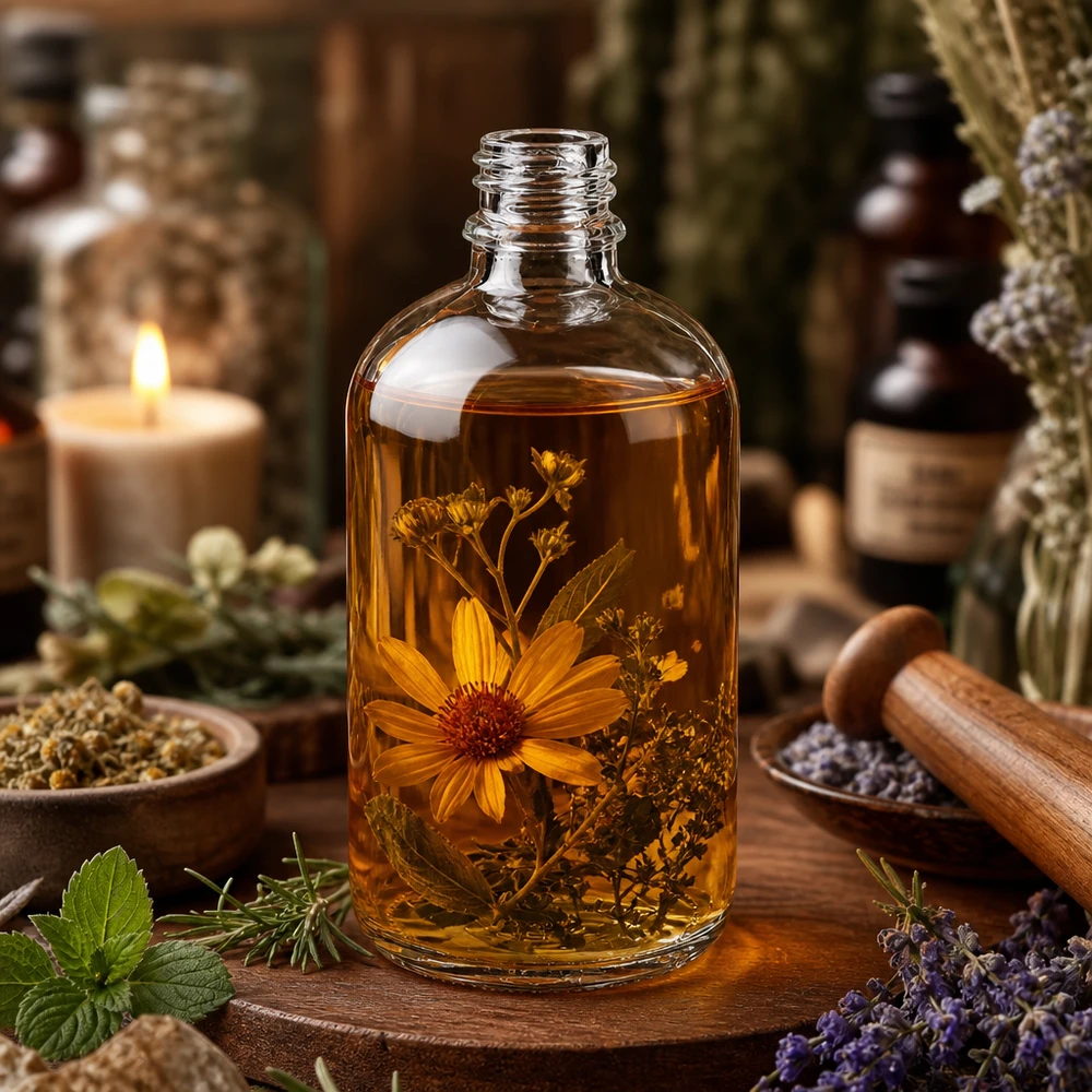 Čirá skleněná láhev 100ml DIN 18 Dekorative 100ml Apothekenflasche ApoGlas mit eingeschlossenen Blüten für natürliche Wellness