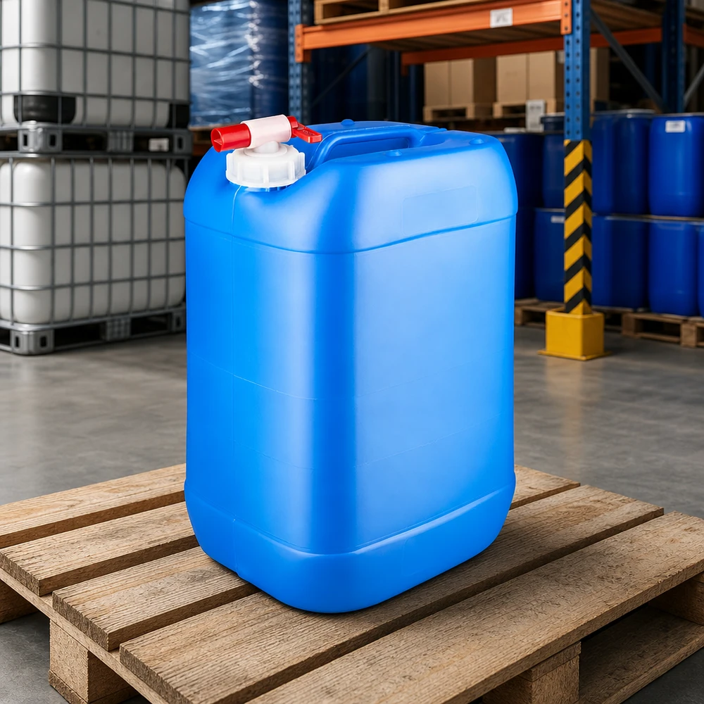UV-beständiger Lagerkanister 25 Liter blau mit Schnellverschlusshahn für Kraftstoff