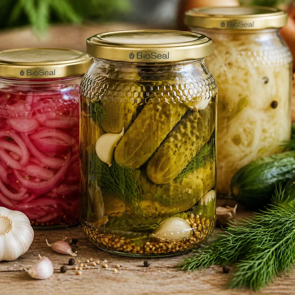 1260g Honigglas + BioSeal Deckel gold UNiTWIST 900ml Honigglas mit BioSeal Deckel gold für Einmachen Gurken Zwiebeln Sauerkraut Konservenglas Fermentieren Küche
