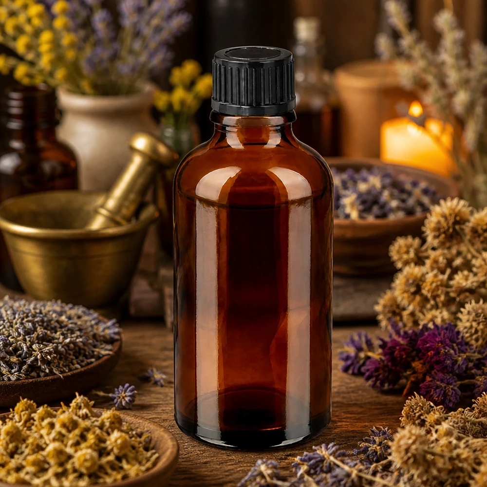 50ml Braunglasflasche mit schwarzem Schraubverschluss für sichere Aufbewahrung von Tinkturen